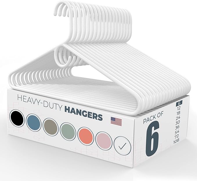Neaties Heavy Duty Clothes Hangers 6 Pack – Made in The USA – 8lb Capacity Plastic Hangers for Adult Clothing – Durable for Pants, Coats, Jackets, or Jeans – White