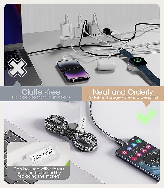 32Pcs Nearockle Cable Labels and Silicone Cable Ties Cable Management Set, Reusable 16 Cable Ties+16 Cord Labels for Electronics, Travel Home Office Desk Wire Organization (Black)