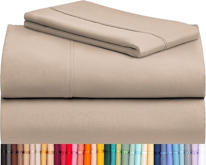 LuxClub 3 PC Twin Sheet Set, Deep Pockets Wrinkle Free Cooling Bed Sheets Hotel Bedding for Women, Men, Kids & Teens, Includes 1 Fitted Sheet, 1 Flat Sheet and 1 Pillowcase-Silky Soft Light Khaki