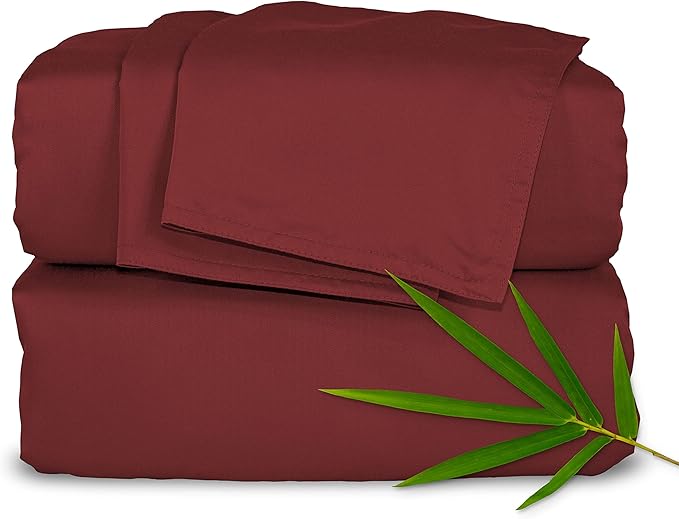 Pure Bamboo Twin Sheets, Genuine 100% Organic Viscose Derived from Bamboo Bed Sheet Set, Luxuriously Soft & Cooling, Double Stitching, 2 Year Quality Promise (Twin, Merlot)