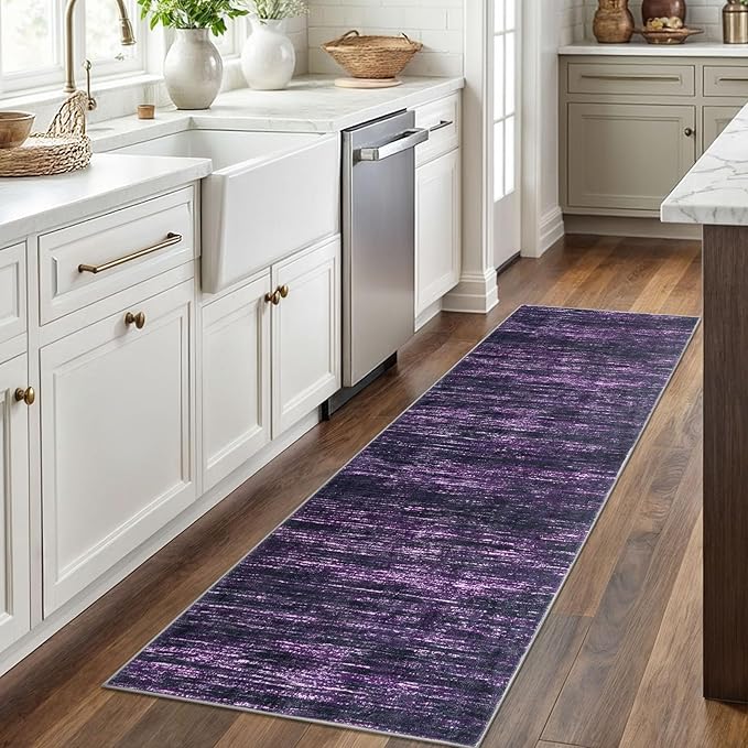 2x6 Modern Abstract Runner Rug for Hallways, Purple White Super Soft Hallway Decor Kitchen Rugs with Non-Slip, Non-Shedding Washable Runners for Entryway Bedroom Indoor