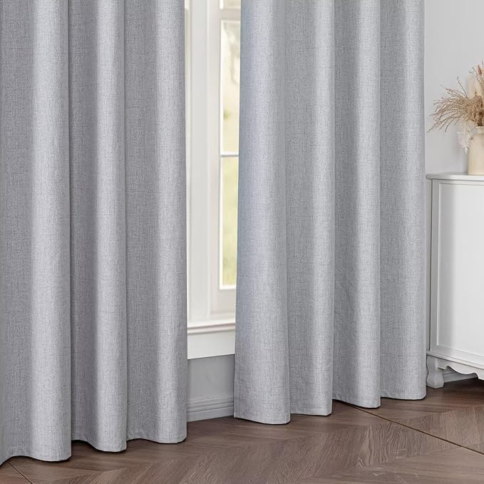 100% Blackout Curtains for Living Room, 96 Inch Curtains 2 Panel Set Light Blocking, Back Tab & Rod Pocket Thermal Insulated Drapes Bedroom Windows Home Decor(52W × 96L inch, Greyish White)