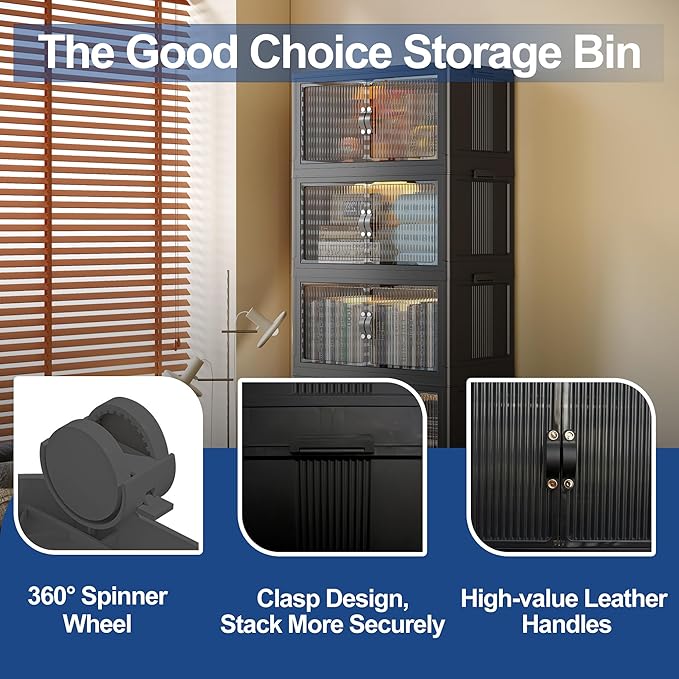 SAILUN 145Gal/580Qt Collapsible & Stackable Storage Bins with Door & a Lid,Perfect for Blanket Storage, Pillow Organizer, Bedroom Closet & Living Room, Black 26" W x 17" D x 71" H