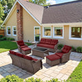 Belord High Back Wicker Outdoor Furniture - 8-Piece Patio Conversation Set with Swivel Rocker Glider Patio Chairs Set of 2 and Rattan Couch, Coffee Table and Ottoman for Lawn Backyard Porch Garden
