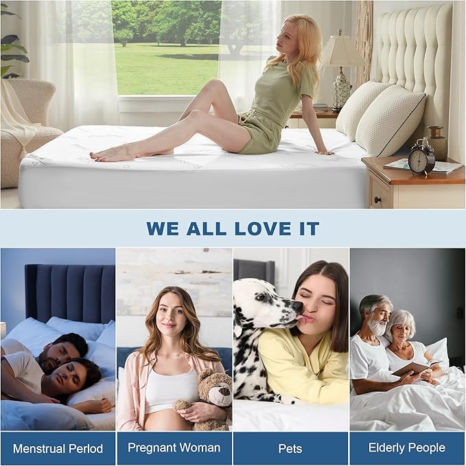 BEDLORE Twin Size Waterproof Mattress Protector Viscose Derived from Bamboo, Soft Mattress Cover Fitted with Deep Pocket 6"-15", Breathable & Cooling Noiseless Mattress Pad, Machine Washable(White)