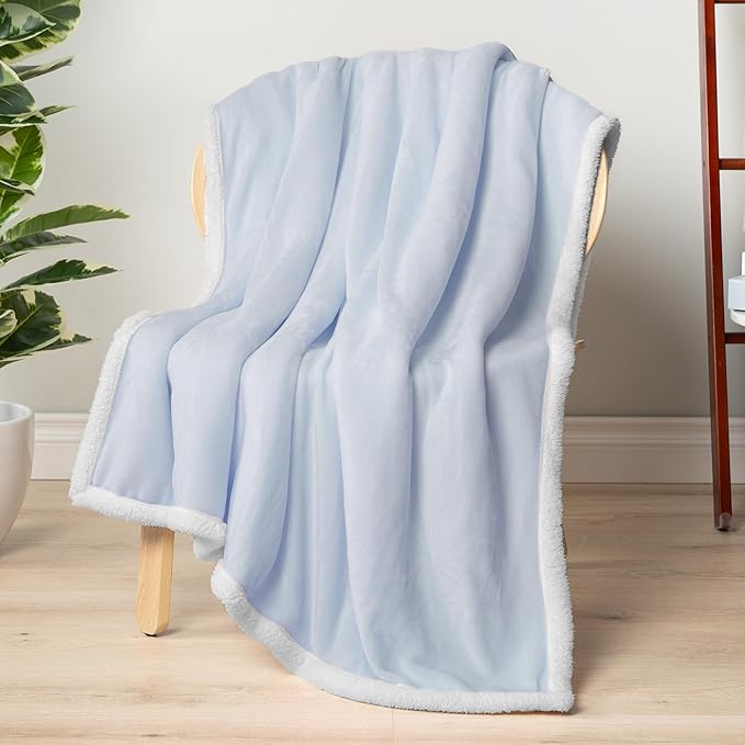 PAVILIA Sherpa Fleece Throw Blanket for Couch, Twin Size, Light Blue, Plush Soft Fuzzy Sofa Blanket, Cozy Reversible Winter Throw for Women Men, 60x80 Inches