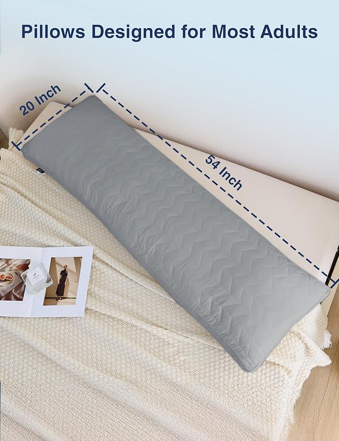 Zonli Memory Foam Body Pillow for Adults, Long Pillow for Bed, Firm Body Pillow for Side Sleeper, Fluffy Quilted Full Length Body Pillows Large -20x54 inch, Grey