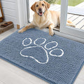 OLANLY Dog Door Mat for Muddy Paws 36x24, Paw Print Design, Absorbs Moisture and Dirt, Non-Slip Washable Doormat, Quick Dry Chenille Mud Mat, Entry Indoor Entryway Carpet, Airy Blue and White