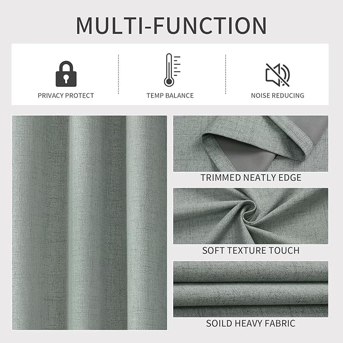 Joydeco Custom Sage Green Textured Total Blackout Curtain for Bedroom and Living Room. Grommet Textured Thermal Insulated Room Darkening Curtain 1 Panel (Custom Size and Color)