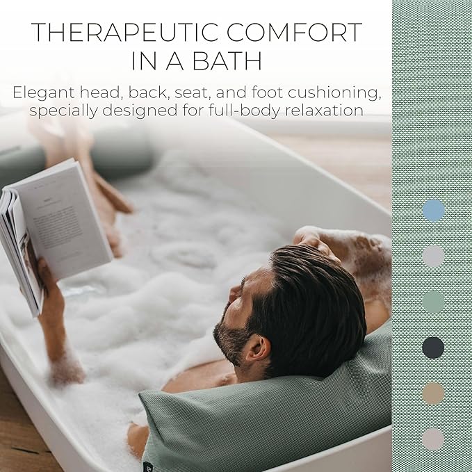BADESOFA® Luxury Bath Pillows for Tub Full Body Set - 3-Piece Bath Pillow Set with Premium Materials & CleanDry+ - Bathtub Pillows for Head and Neck Support - Tub Pillow for Bathtub in Green