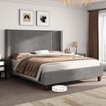 AMERLIFE King Size Upholstered Bed Frame with 50.8" Tall Headboard, Wingback Platform Bed with Solid Wood Legs, Wooden Slats, Corduroy/No Box Spring Needed/Noise Free/Greige