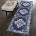 vivorug Runner Rug 2'x7' Machine Washable Non-Slip Runners for Hallways Kitchen Entryway Laundry Room Vintage-Inspired Carpet Hallway Runner Navy Blue