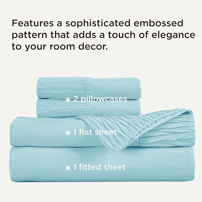 Bedsure Queen Sheet Set - 4 Pieces Soft Queen Size Sheets - Breathable & Cooling - Hotel Luxury - Easy Care Polyester Microfiber Bedding for Women, Men, Spa Blue