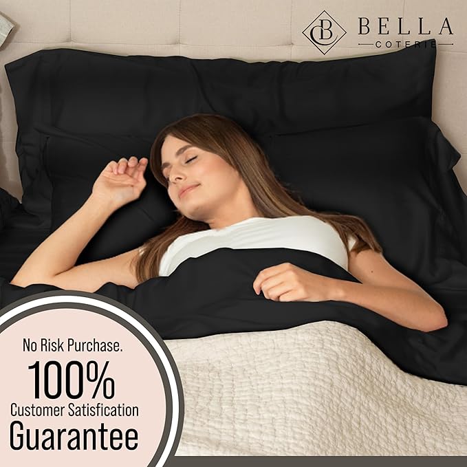 Bella Coterie Luxury Bamboo Viscose King Size Sheet Set | 100% Organically Grown | Ultra Soft | Cooling for Hot Sleepers | 18" Deep Pocket [Black]