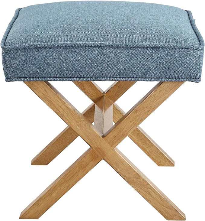 Amazon Basics Small Ottoman Foot Rest, Mid-Century Modern X Square Polyester Foot Stool, Indigo Blue, 20"W x 18"D x 18"H