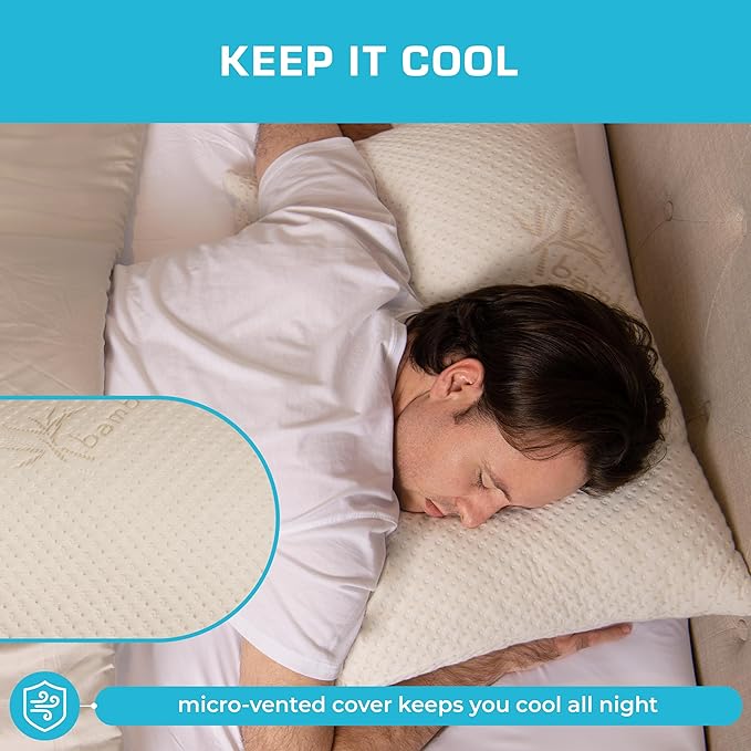 Xtreme Comforts Memory Foam Pillows Made in The USA - Queen Size, Slim Cooling Pillow for Sleeping on Side, Back & Stomach - Firm and Soft Bed Pillows