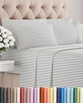 Cal King 6 Piece Sheet Set - Cooling & Breathable - Hotel Luxury Bedding, Includes Fitted Sheet for Women, Men, Kids & Teens - 1 Flat, 1 Fitted Sheet, 4 Pillowcases with Deep Pockets - Grey Stripes