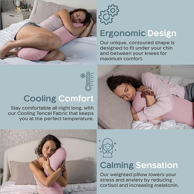 Weighted Body Pillow 6.5lbs - Weighted Pillow for Deeper Sleep (41” x 10”) - Cooling Body Pillows for Adults, Full Body Pillow for Adults, Side Sleeper Body Pillows with Cover (Blossom)