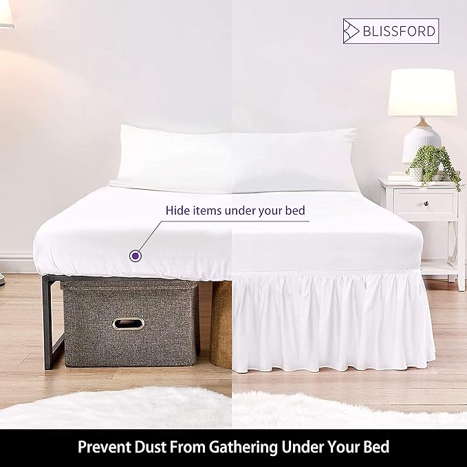 BLISSFORD White Bed Skirt King Size 21 inch Drop - with Split Corners - Cotton Blend Ruffled Bedskirt, Dust Ruffle with Platform, White King Bed Skirt, Machine Washable