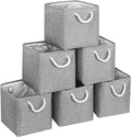 Large 11x11 Inch Cube Storage Bins with Cotton Handles for Closet, Shelves, Clothes, Towel (Gray-6 Pack)