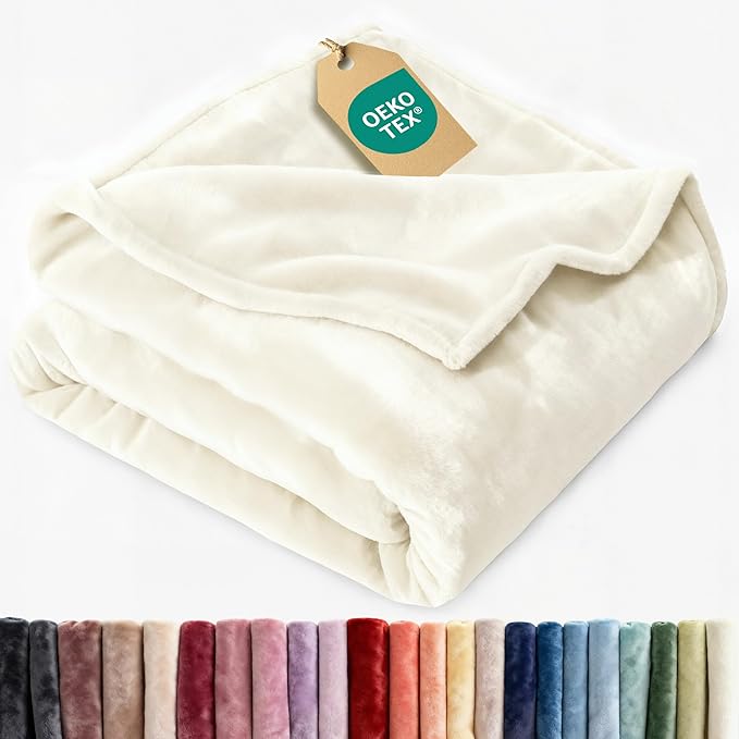 Ultra Soft Fleece Blanket Queen Size - Flannel Fleece Luxury Queen Blanket - Lightweight for Couch Bed Chair - Thick, Warm and Breathable - All Season Cozy Fuzzy, Anti-Static Microplush Bedding, Ivory