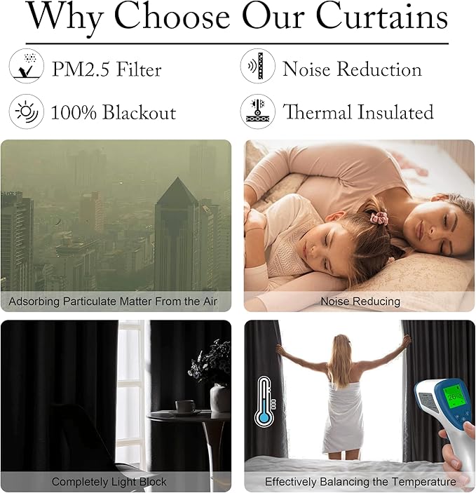 RYB HOME 4 in 1 Set Dust Filter - Soundproof - Blackout - Insulating, Energy Efficiency Linen Curtains for Kids Bedroom Living Room Divider Apartment Hotel Office Theatre, White, W 52 x L 108, 2 Pcs