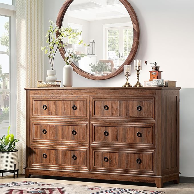 Bedroom Dresser and Nightstand Sets 4 Piece, Farmhouse 6 Drawers Dresser & 40.5" Tall Chest of Drawers,18" Nightstands with Charging Station,54" Wide Furniture Dressers for Bedroom,Living Room