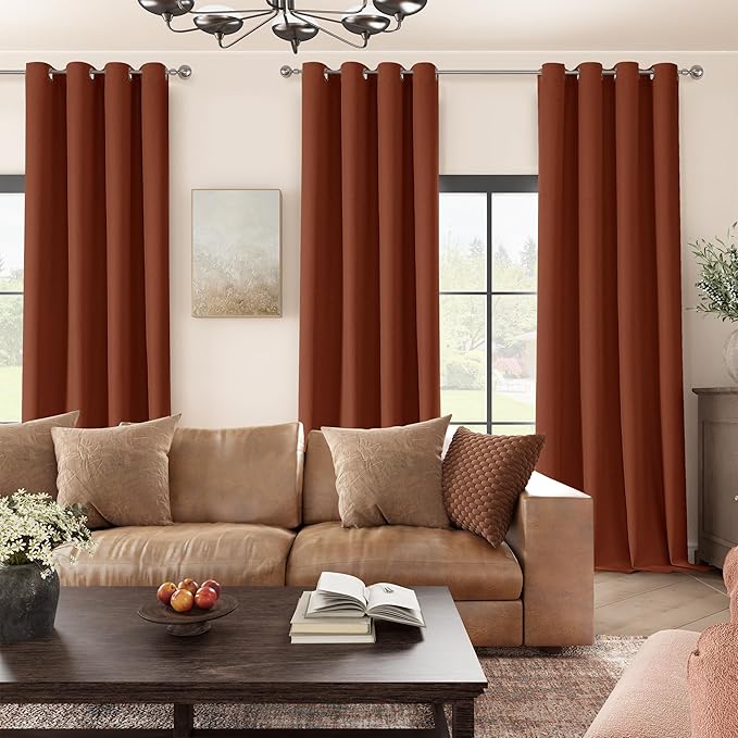 ChrisDowa 100% Blackout Terracotta Solid Curtains 108 Inches Long 2 Panels for Bedroom Living Room,Farmhouse Room Darkening Thermal Insulated Soundproof Grommet Top Window Treatment Drapes,52x108