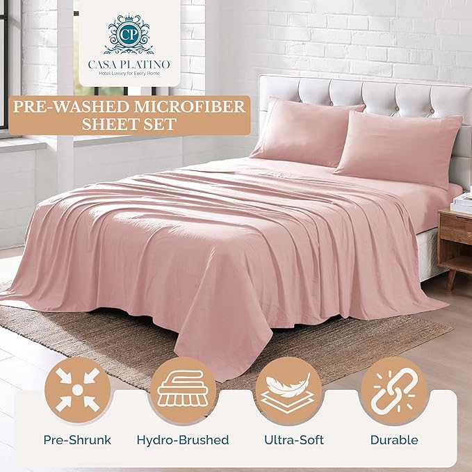 Casa Platino Bedding Sheets and Pillowcases, Pre-Washed Ultra Soft Split King Bed Sheets Set, Hydro-Brushed Microfiber Cooling Split King Size Sheet Set, Deep Pockets - Sepia Rose