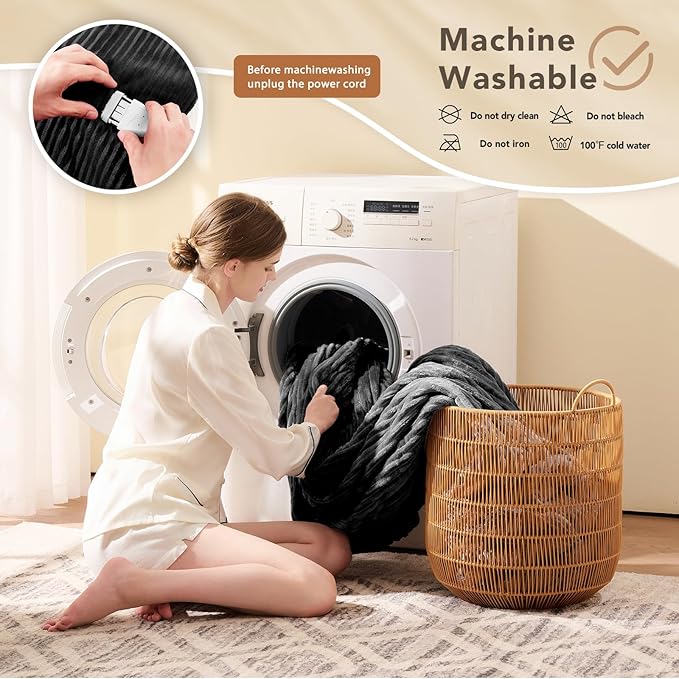 Homemate Electric Heated Blanket Twin Size - 62"x84" Heating Blanket Twin Size 1/2/4/6/8 Hours Auto-Off 10 Heat Level Over-Heat Protection Soft Flannel Sherpa ETL Certification