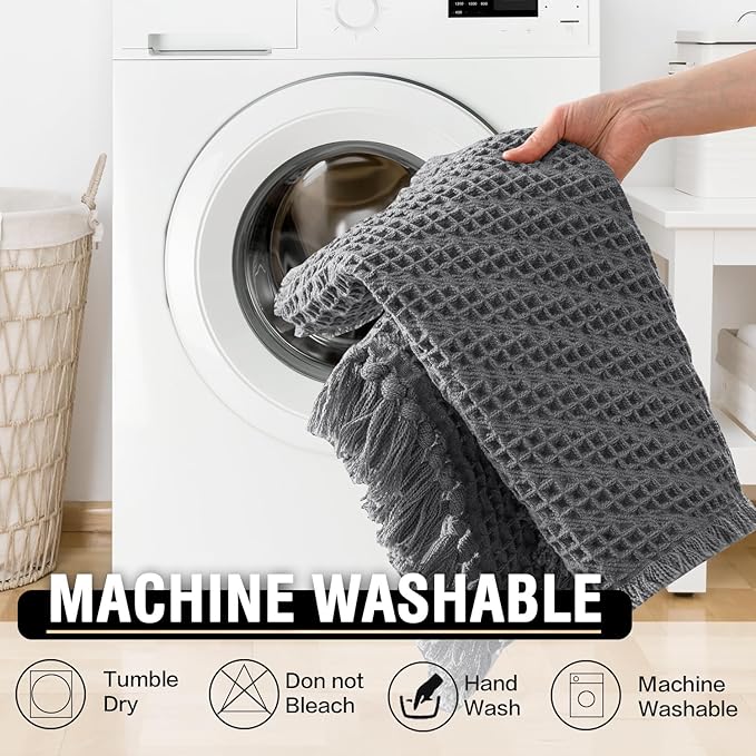 H.VERSAILTEX Waffle Bath Runner Rug Long Bath Mat Super Absorbent Boho Bath Rugs Non Slip Bath Runner for Bathroom Floor Machine Washable Dry Fast Bathroom Rugs with Tassels, 24" x 60", Gray