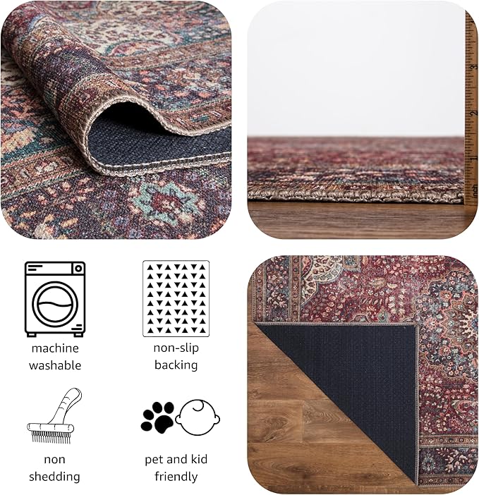 Keen Home Design 5x7 Rug - Machine Washable Area Rug with Non-Slip Backing, Ideal for Living Room, Dining Room, Bedroom - Vintage, Easy Clean, Durable, Low Pile Rug - (5' x 7')