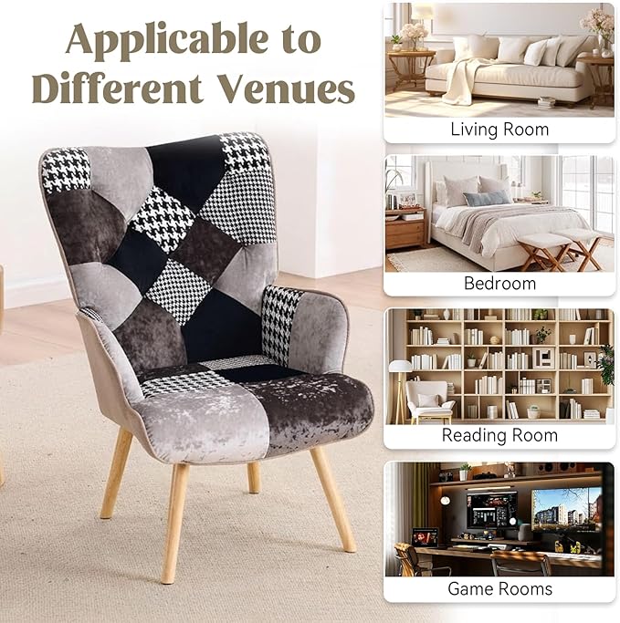 Joysoul Living Room Accent Chair Modern High Back Arm Chair, Houndstooth Pattern Bohemian Style Chairs for Bedroom Waiting Room