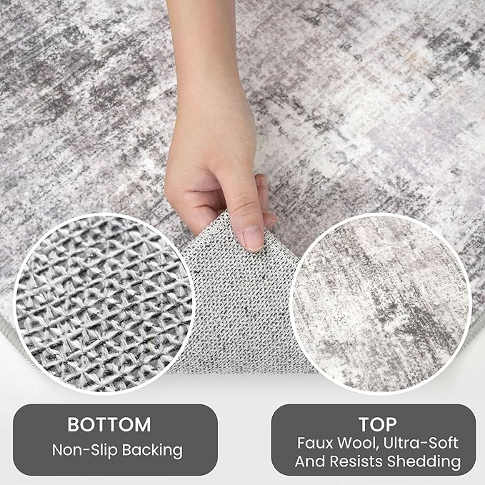 IOHOUZE Small Abstract Area Rug 2x3 Ft Entryway Rugs Washable Door Mat Indoor Entrance, Rubber Backed Throw Rugs, Printed Faux Wool Non Slip Floor Carpet for Foyer Front Door Sink, Grey Beige
