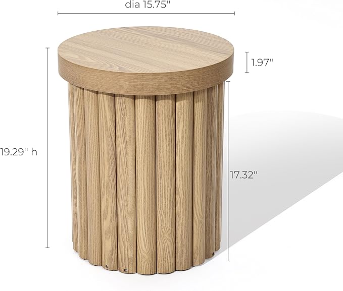 LuxenHome Round Side Table, 19" H Fluted Side Table for Small Spaces, Mid Century Modern Small End Table, Wooden Accent Tables, Couch Side Tables, Round Nightstand for Living Room, Bedroom