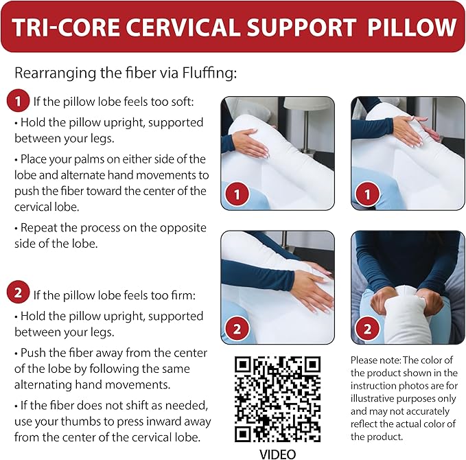 Core Products Tri-Core Cervical Support Pillow – Firm Orthopedic Neck Pillow for Pain Relief, Great Gift for Back and Side Sleepers – Ergonomic Contour Pillow – Assembled in USA, Midsize