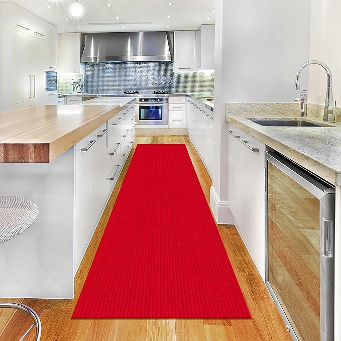 Ottomanson 2' x 36' Hallway Runner with Scraper Pile - Extra Durable Non-Slip Rug Mat for Indoor & Outdoor Use - Ideal for Kitchen, Entryway, Patio & Garage - High-Traffic Carpet, Red