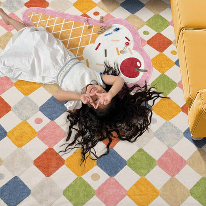 jinchan Runner Rug 2x5 Kids Hallway Washable Rug Indoor Soft Non Slip Modern Diamond Carpet for Nursery Room Bedroom Kitchen Laundry Room Circus on Cream