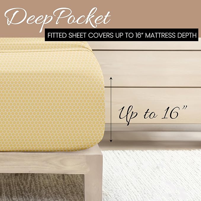 Linen Market 4 Piece California King Bedding Sheet Set (Yellow Geometric) - Sleep Better Than Ever with These Ultra-Soft & Cooling Bed Sheets for Your Cal King Size Bed - Deep Pocket Fits 16" Mattress