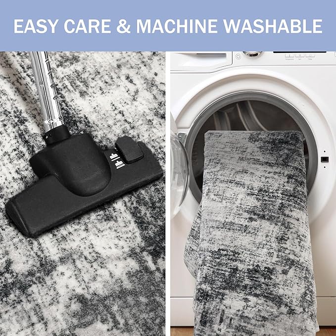 IOHOUZE Abstract Runner Rug 2x6 Ft Washable Runners for Hallways, Non Slip Kitchen Runner Printed Faux Wool Entryway Runner Indoor, Modern Abstract Floor Carpet for Hall Kitchen Bedroom, Black Gey