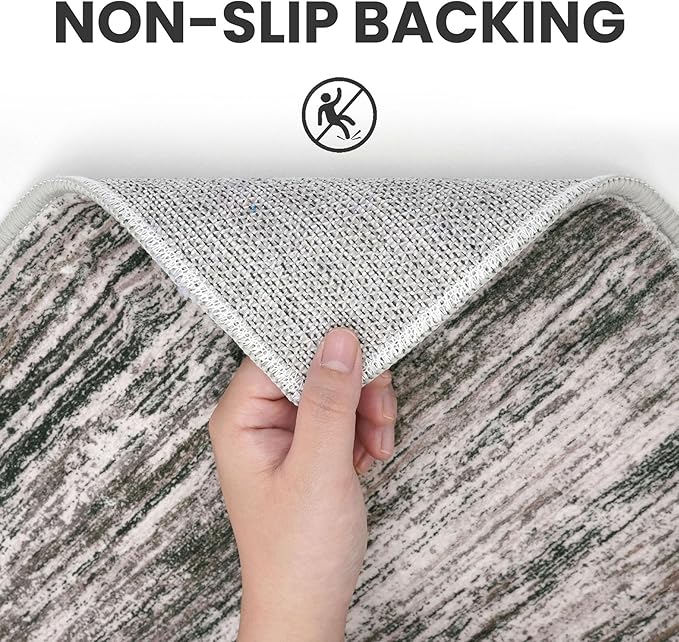 3x5 Modern Abstract Area Rug for Entryway, Brown Green Black White Super Soft Washable Rug with Non-Slip, Low-Pile Door Mat Indoor for Living Room Bedroom, Carpet with Non-Shedding