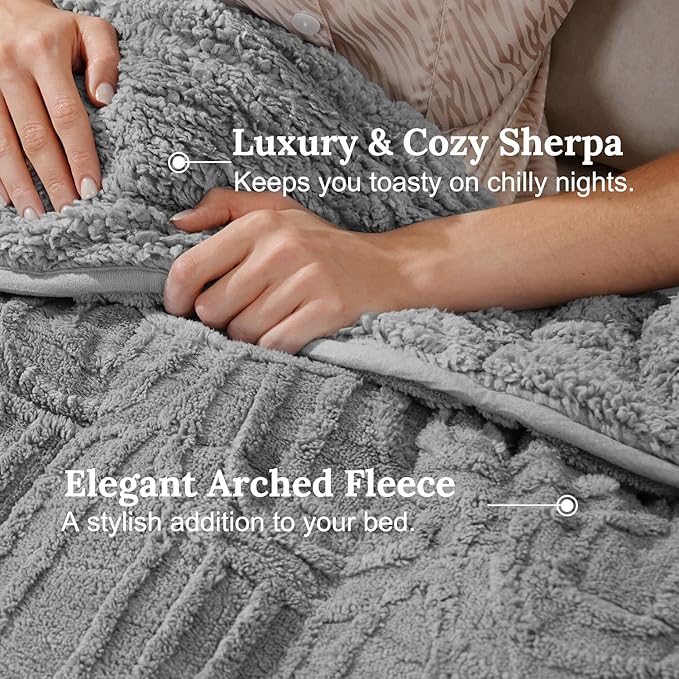 Sherpa Fleece Adult Weighted Blanket Great for Sleep, 15 lbs Dual Sided Soft Fuzzy Heavy Blankets for Couch Bed Sofa, Cozy Warm Fluffy Arched Jacquard Throw for Winter (Grey, 48" x 72", 15 Pounds)