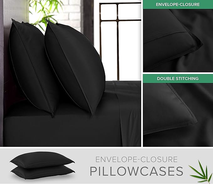 Pure Bamboo Twin Sheets, Genuine 100% Organic Viscose Derived from Bamboo Bed Sheet Set, Luxuriously Soft & Cooling, Double Stitching, 2 Year Quality Promise (Twin, Black)