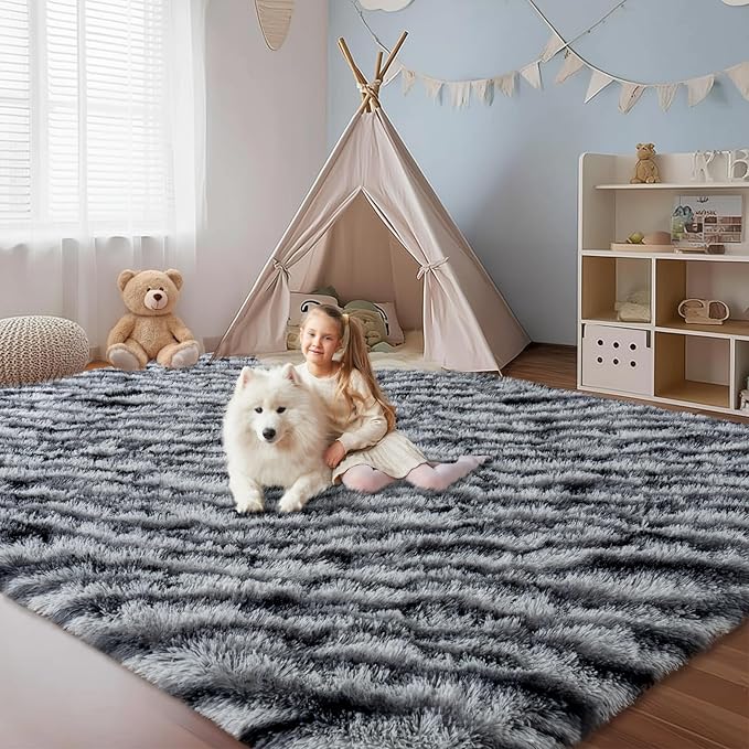 Fluffy Rugs for Living Room, 6x9 Ft Zebra Black and White Area Rug, Soft Large Shag Rugs for Bedroom Dorm Kids Room Nursery, Non-Slip Modern Fuzzy Plush Carpet for Indoor Home Decor
