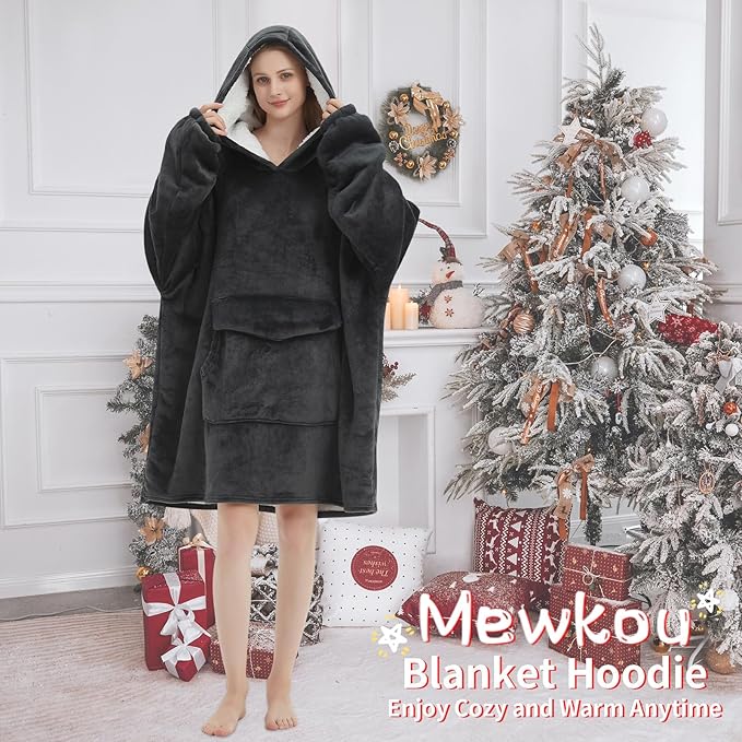 Wearable Blanket Hoodie for Adult,Oversized Sherpa Fleece Blanket Hoodie for Women Men,Grey