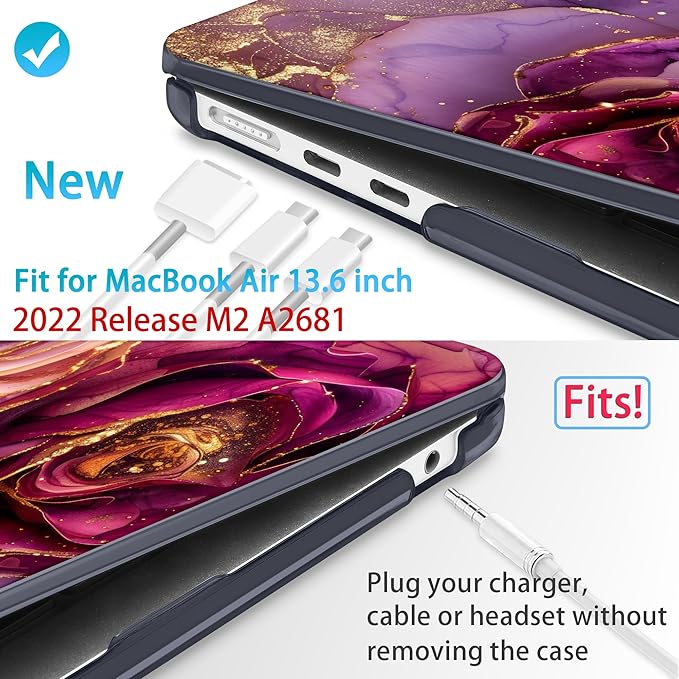 Mektron for 2025 M4 MacBook Air 13.6 Inch A3240 Case Fits 2023 A2681 M2 2024 A3113 M3 Chip with Liquid Retina Display Touch ID, Printed Plastic Hard Shell Cover for MacBook Air 13.6", Marble Flowers