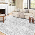 vivorug 9x12 Area Rugs for Living Room, Non Slip Machine Washable Vintage Rug, Ultra-Thin Lightweight Large Area Rug for Bedroom, Dining Room, Low Pile Grey