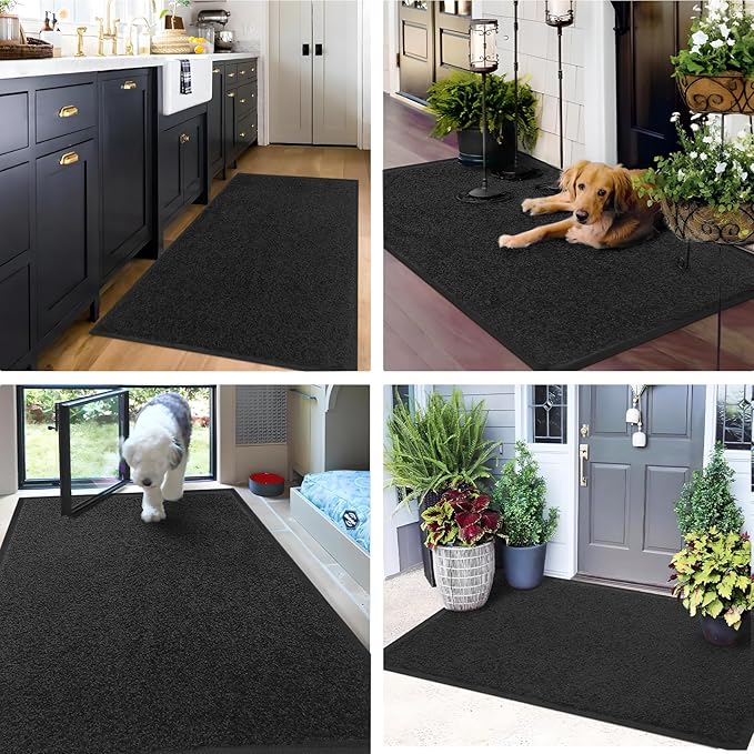 Mibao Dirt Trapper Door Mat for Indoor Outdoor, Waterproof All-Season, All-Weather Doormat, Heavy Duty Non-Slip Entrance Rug, Low Profile Absorbent Entrance Mat Carpet, 72" x 48", Black