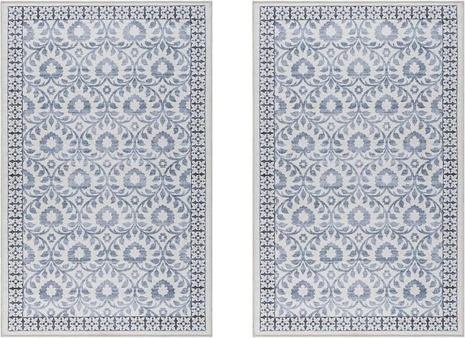 Gertmenian Indoor Boho Accent Rug - 2x4 Extra Small (2-Pack), Non Slip, Super Strong, Ideal for High Traffic Areas in Bedroom, Office, Kitchen - Esme, Blue, 24558