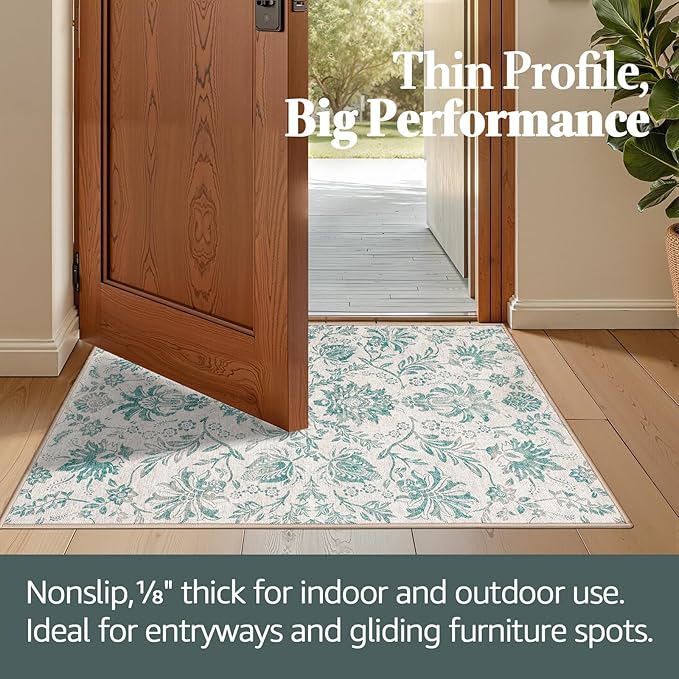 jinchan Torino Floral 8x10 Area Rugs Vintage-Inspired Design Accent Living Room Rug Machine Washable Ultra-Thin Low-Pile Non-Slip Traditional Carpet for Bedroom Dining Room Home Office